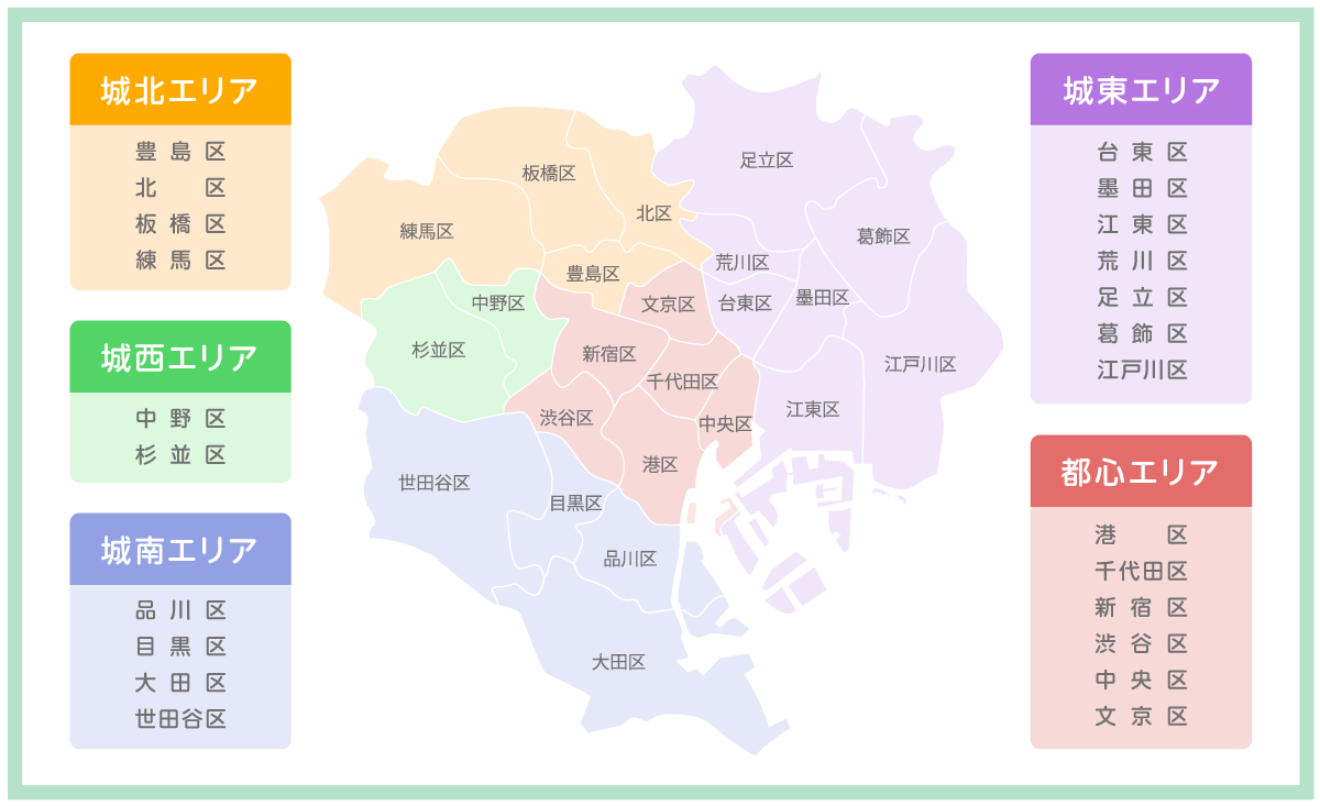 粗大ゴミの出し方が異なる東京の自治体一覧を地図でエリア分けした図解