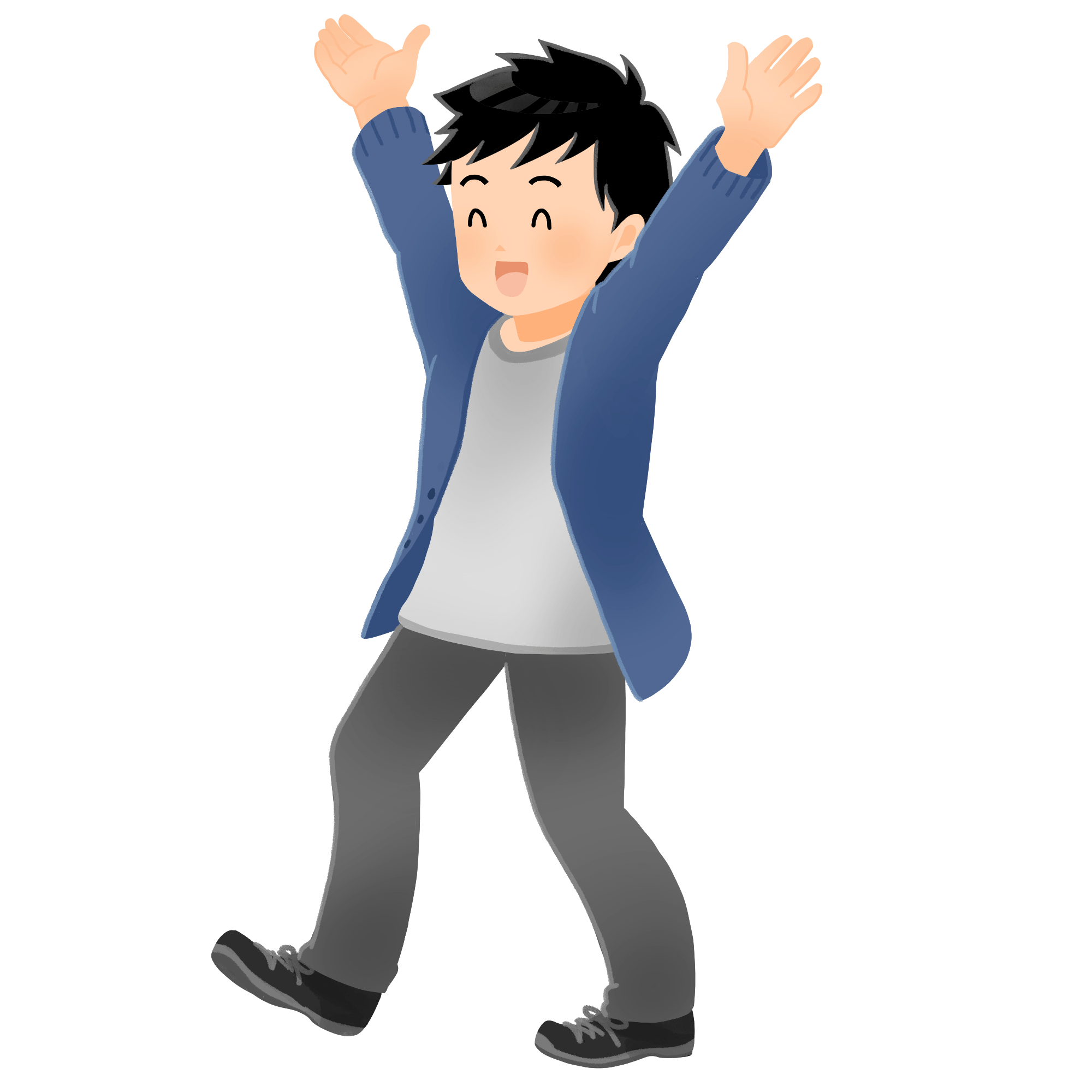 両手をあげる男性