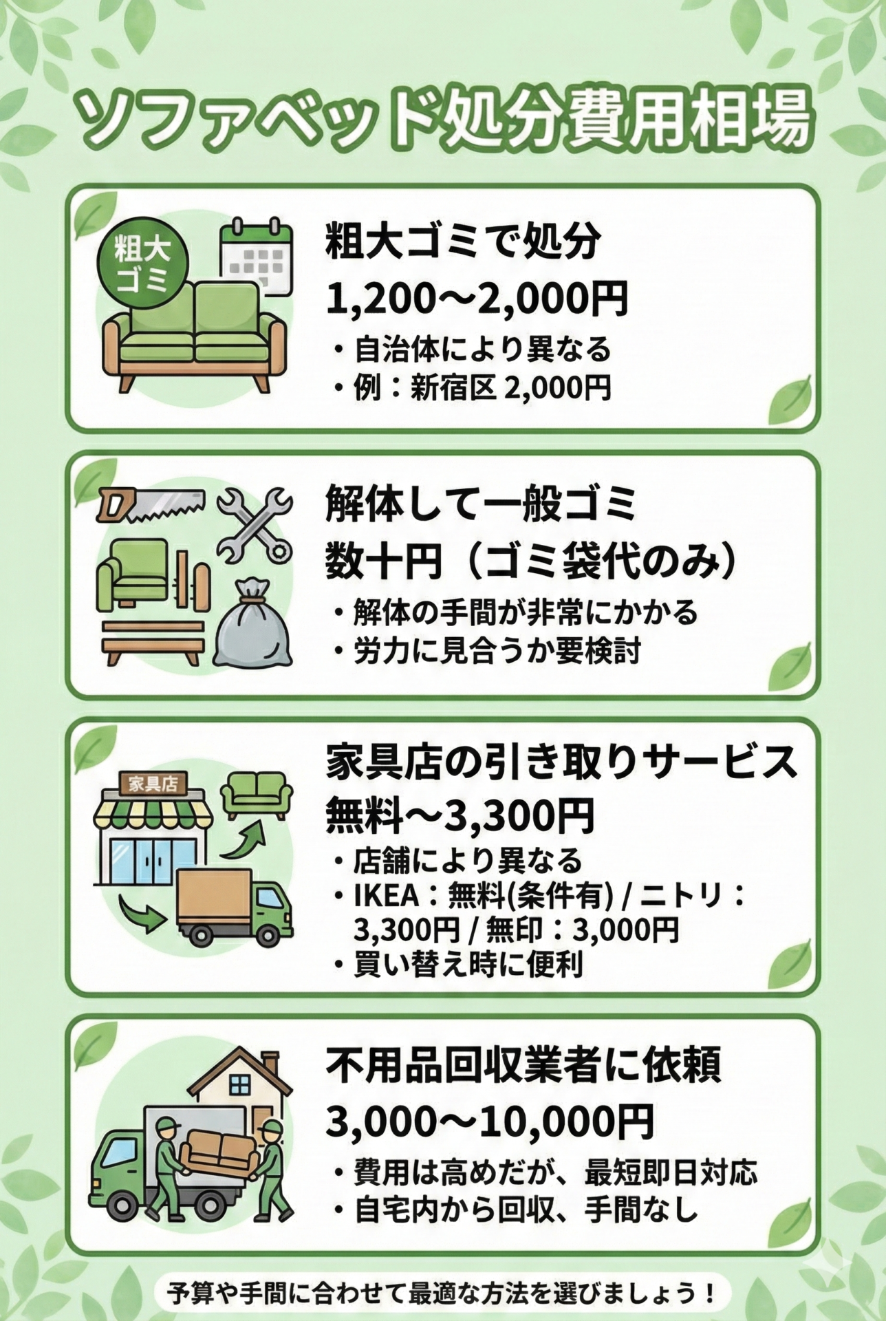 ソファベッドを処分するときの費用相場