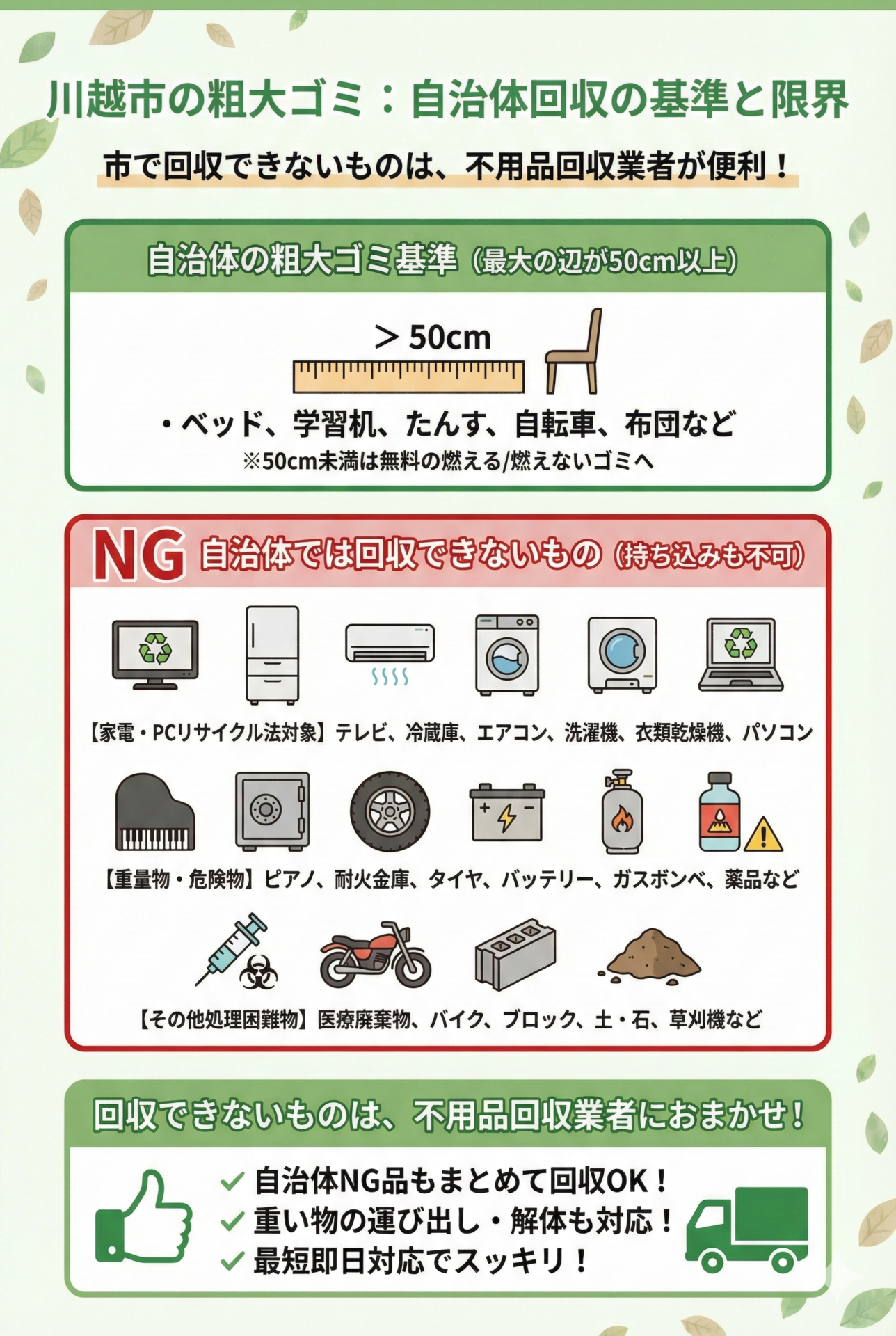 川越市の粗大ゴミの基準|サイズ・対象品目